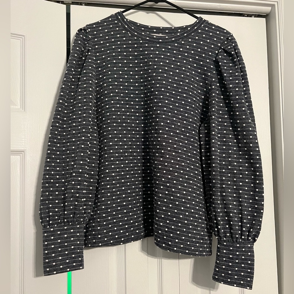 LOFT Charcoal and White Polka Dot Top
